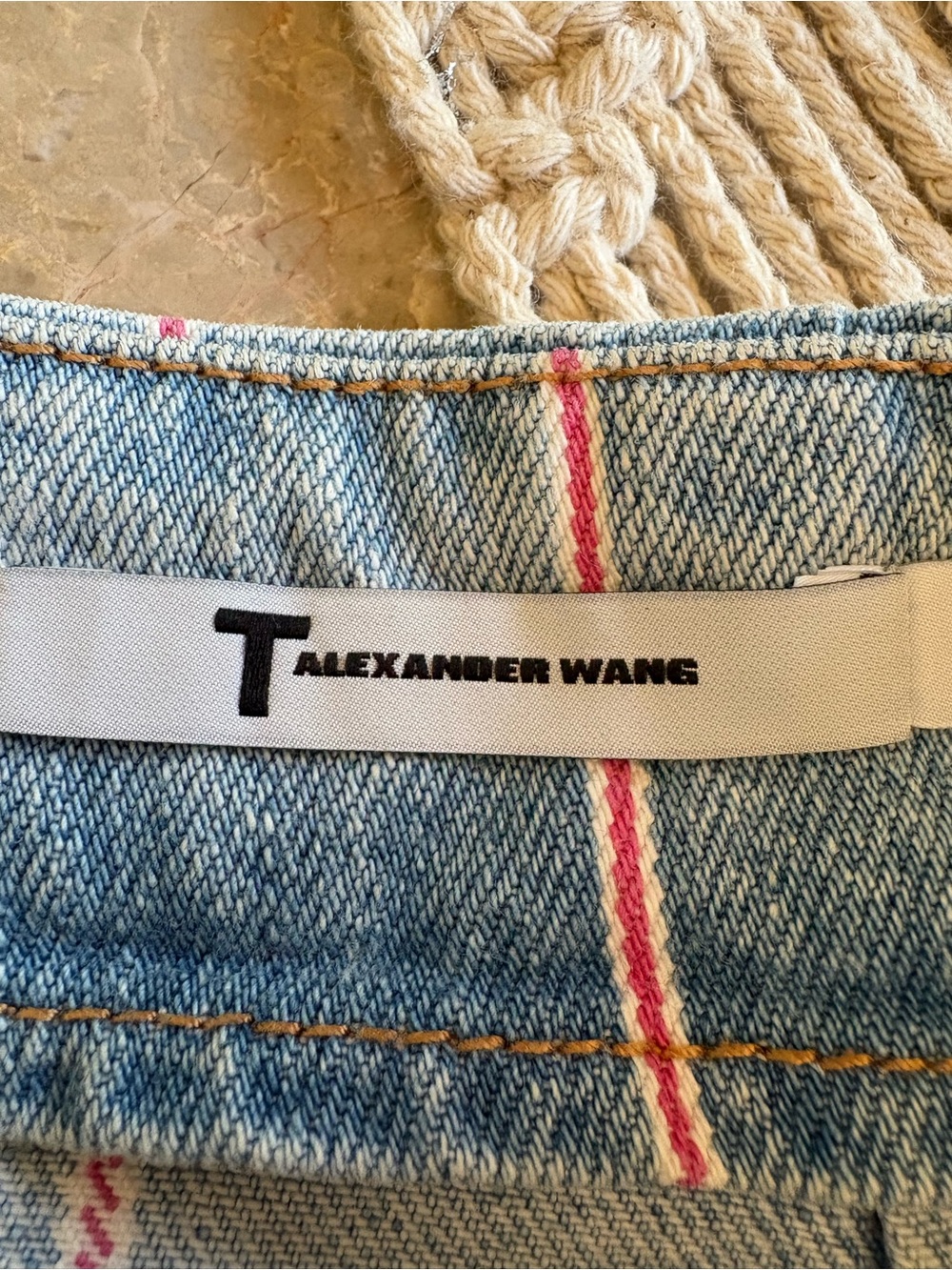 Alexander Wang Light Blue Mini Skirt with Pink Stripe Detail - Picture 2 of 4